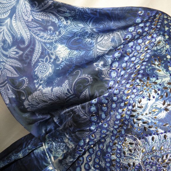 Avenue Blue Floral Beaded Tie Dye/Ombre Kaftan Style Dress, Plus Size 22-24 - Picture 3 of 8